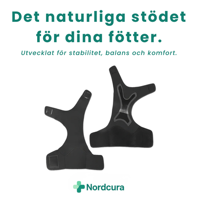 Fotledsstöd i svart neopren med elastiskt stöd för fotled och fotvalv – passar vid plantar fasciit, pronation och hälsmärta