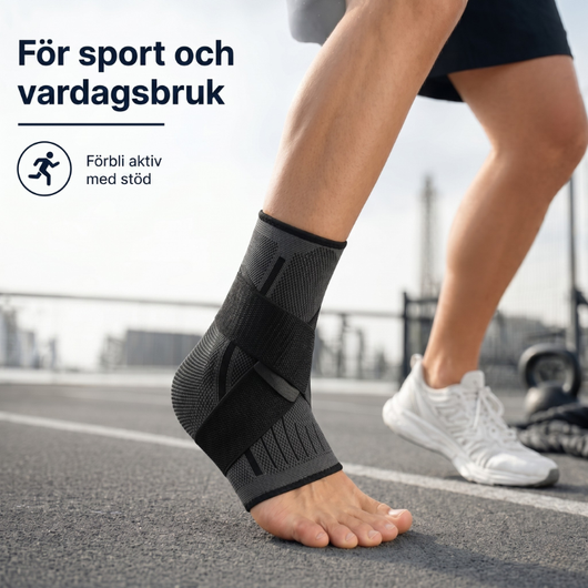 Person bär fotledsstöd under löpning utomhus – för sport och vardagsbruk