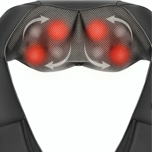 Närbild på roterande massagenoder med röd värmefunktion i Shiatsu nackmassager
