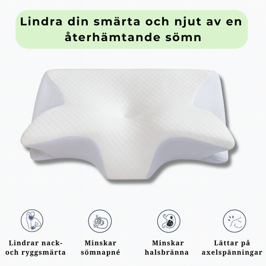 Ergonomisk kudde som lindrar nack- och ryggsmärta, minskar sömnapné, halsbränna och axelspänningar – för återhämtande sömn.
