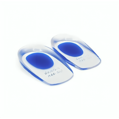 NordCura™ Hälinlägg 2-pack – transparenta silikon-gel hälinlägg med blå dämpningsdyna, underifrån visande gelkonstruktion