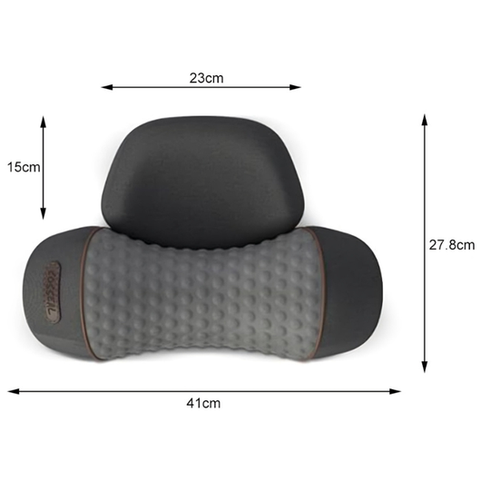 3-i-1 nackmassagekudde med mått – 41cm bred, 27,8cm djup och 15cm hög nackdel, mot vit bakgrund
