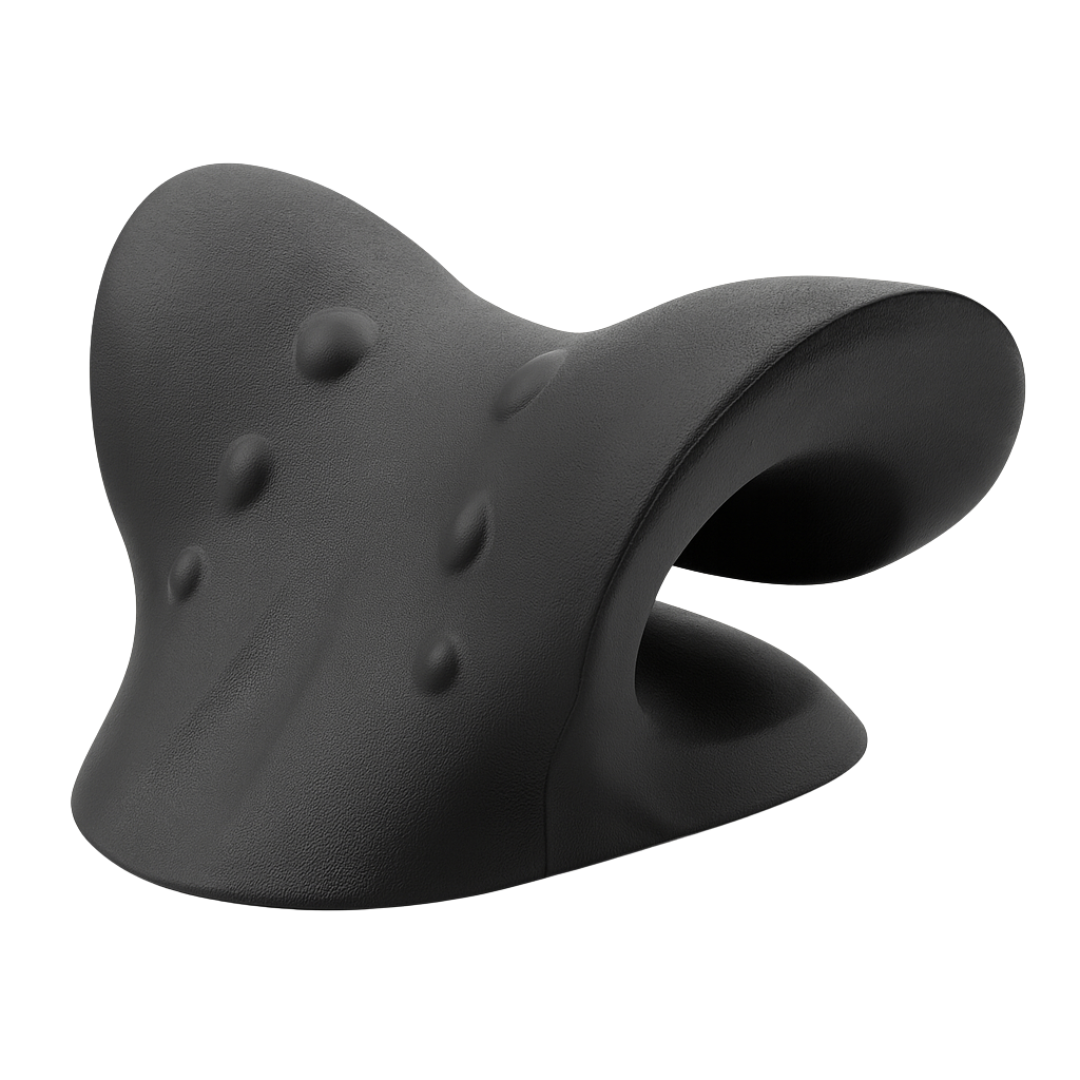 Ergonomisk nacksträckare i svart design med tryckpunkter som lindrar nacksmärta, ökar blodcirkulation och frigör stelhet i nacke och axlar.