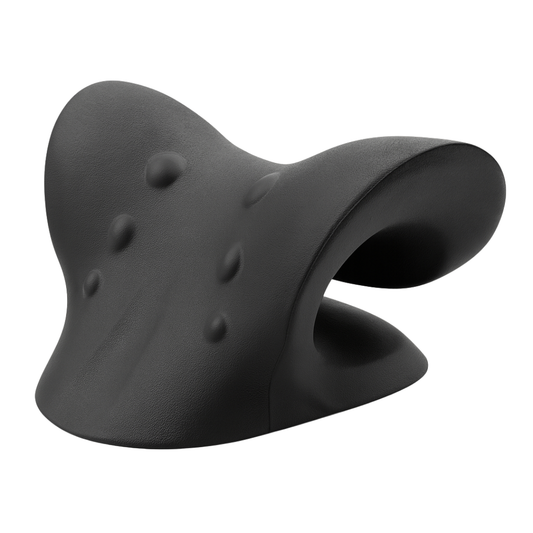 Ergonomisk nacksträckare i svart design med tryckpunkter som lindrar nacksmärta, ökar blodcirkulation och frigör stelhet i nacke och axlar.