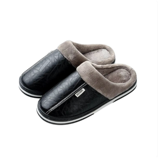 Varmfodrade Innetofflor i Konstläder – Halkfria Slip-On Tofflor med Varm Krage
