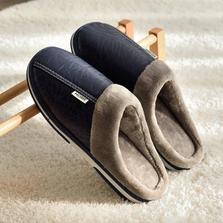 Varmfodrade Innetofflor i Konstläder – Halkfria Slip-On Tofflor med Varm Krage