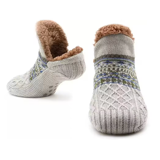 Varma Halksockor Stickade – Fleecefodrade Sockor med Halkskydd för Kalla Fötter